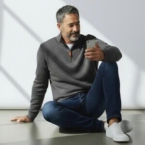 Mens Large Haggar Quarter Zip Pullover Sweater Gray Heather Polyester